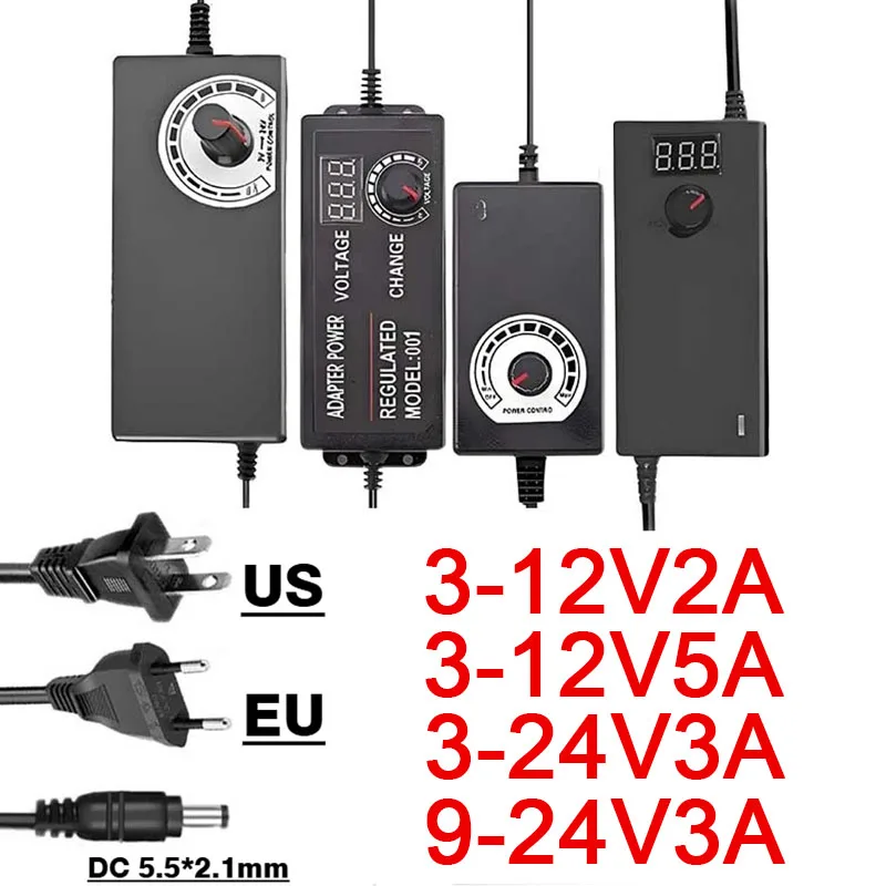 قابل للتعديل موائم مصدر تيار 3-12 فولت 3-24 فولت 9-24 فولت 2A 3A 5A محول عالمي الاتحاد الأوروبي/الولايات المتحدة التوصيل مع شاشة عرض الجهد ينظم