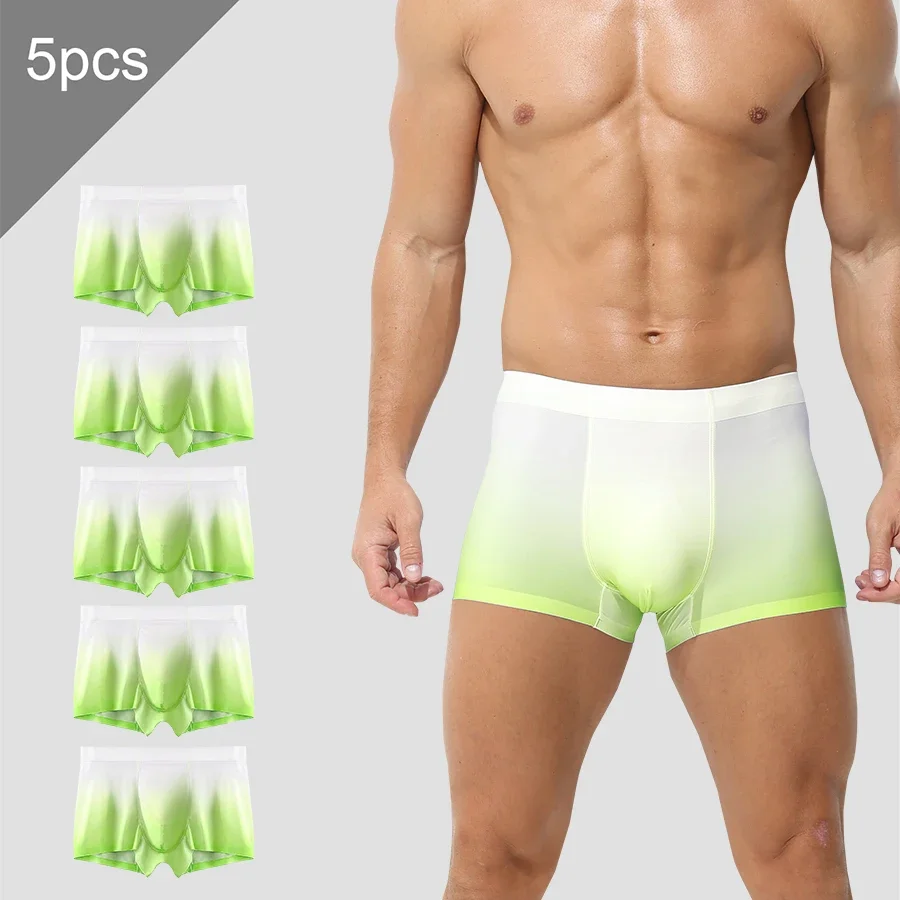 

5PCSMмужское антибактериальное нижнее белье из ледяного шелка, мужские летние тонкие боксеры, сексуальные мужские спортивные и дышащие четырехугольные брюки