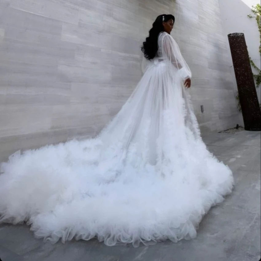 White Bridal Dress Ruffles Puffy Tulle Maternity Dresses for Photoshoot Women Prom Party Wear Pregnancy Robe custom plus size