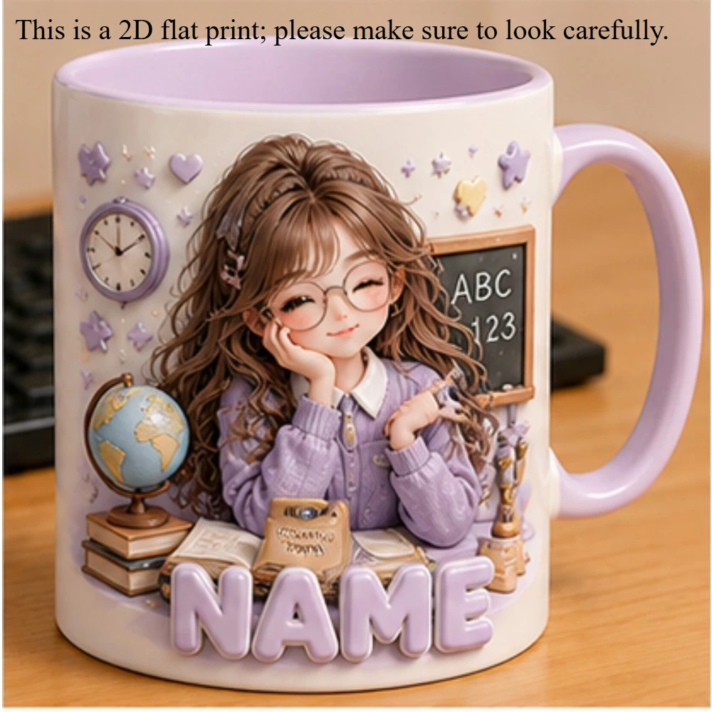 Personalized 11oz Ceramic Mug Custom Name Text 2D Flat Printing Gift for Teacher Friend Lover Microwave Safe Hand Wash Only