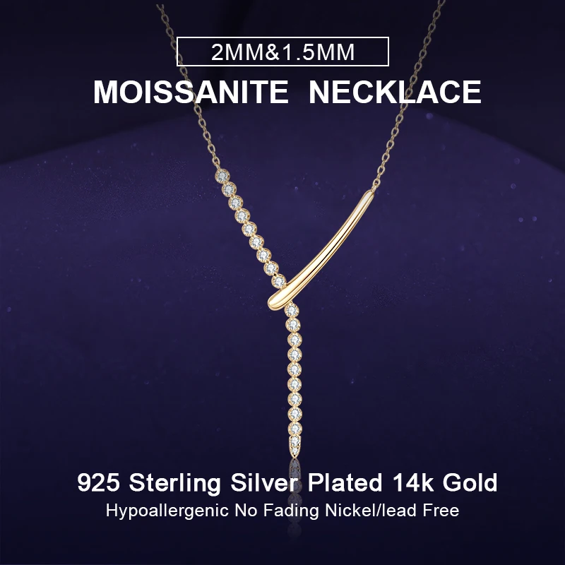 

IOGOU Y-образное ожерелье, 2 мм и 1,5 мм, цвет D, муассанит, бриллиант, вертикальная линия, ожерелье-лариат, женские ювелирные изделия из серебра 925 пробы