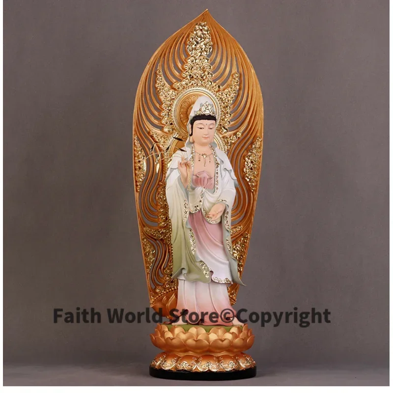 50CM large Asia Buddhism home temple Patron saint gilding Color painting Guanyin bodhisattva Buddha bless Safety Health luck