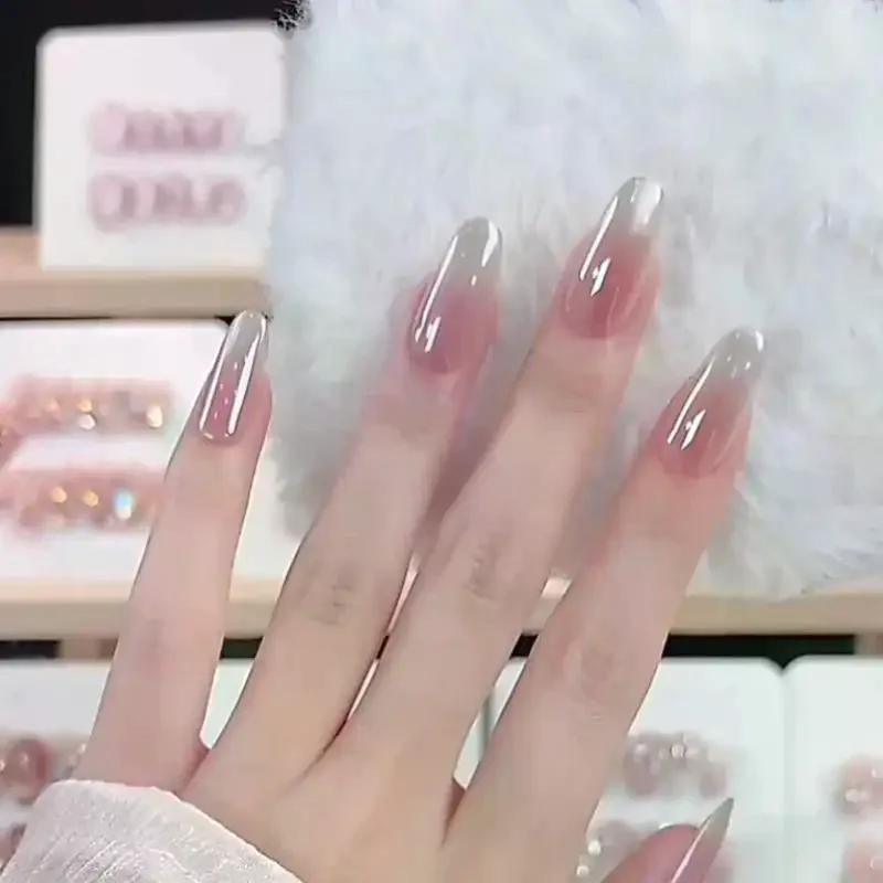 /Kuz/1Set Handmade Nude Cat Eye Nails Simple Long Short Style Spring Summer Removable Nail Tips 3 Sizes
