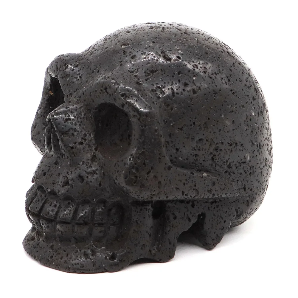 92mm Skull Head Statue Natural Stones Volcanic Lava Healing Crystals Gemstones Hand Carved Figurine Crafts Home Decoration Gifts