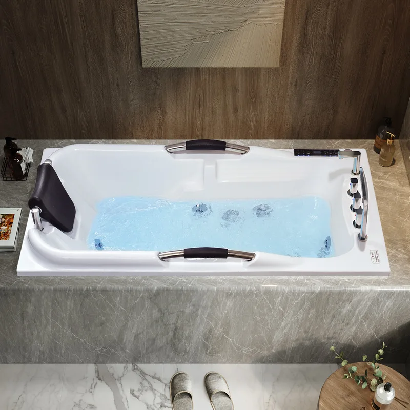 أكريليك مع درابزين، حوض استحمام مدمج منزلي للبالغين مربع ذكي لتدفئة درجة حرارة ثابتة #2