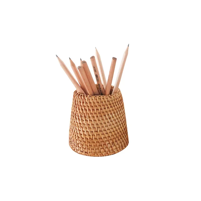 Imagem -05 - Rattan Tecido Artesanal Criativo Caneta Titular Caixa de Armazenamento de Desktop Inserção de Caneta Início do Aluno Material Escolar e Escritório