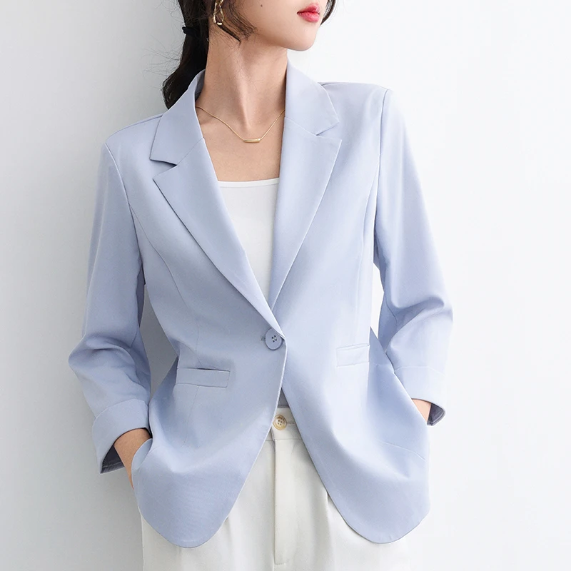 Summer Lightweight Women'S Blazer Elegant Suit Jacket Simple Casual Solid Color Versatile Short Three-Quarter Sleeve Coat