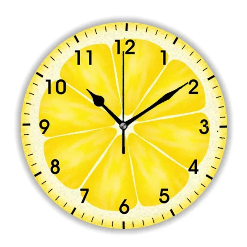 

3D Yellow Lemon Citrus Fruit Slice Round Wall Clock for Kitchen Living Room Tropical Art Wall Watch Living Room Home Decor Gift