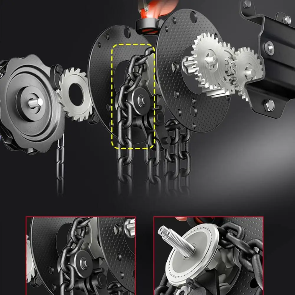 1 Ton/2000 lbs Capacity Manual Chain Hoist 10’ Lift Steel Block Hoist 1T-Red Safety Brake Stable Rotation Heavy Duty Hooks