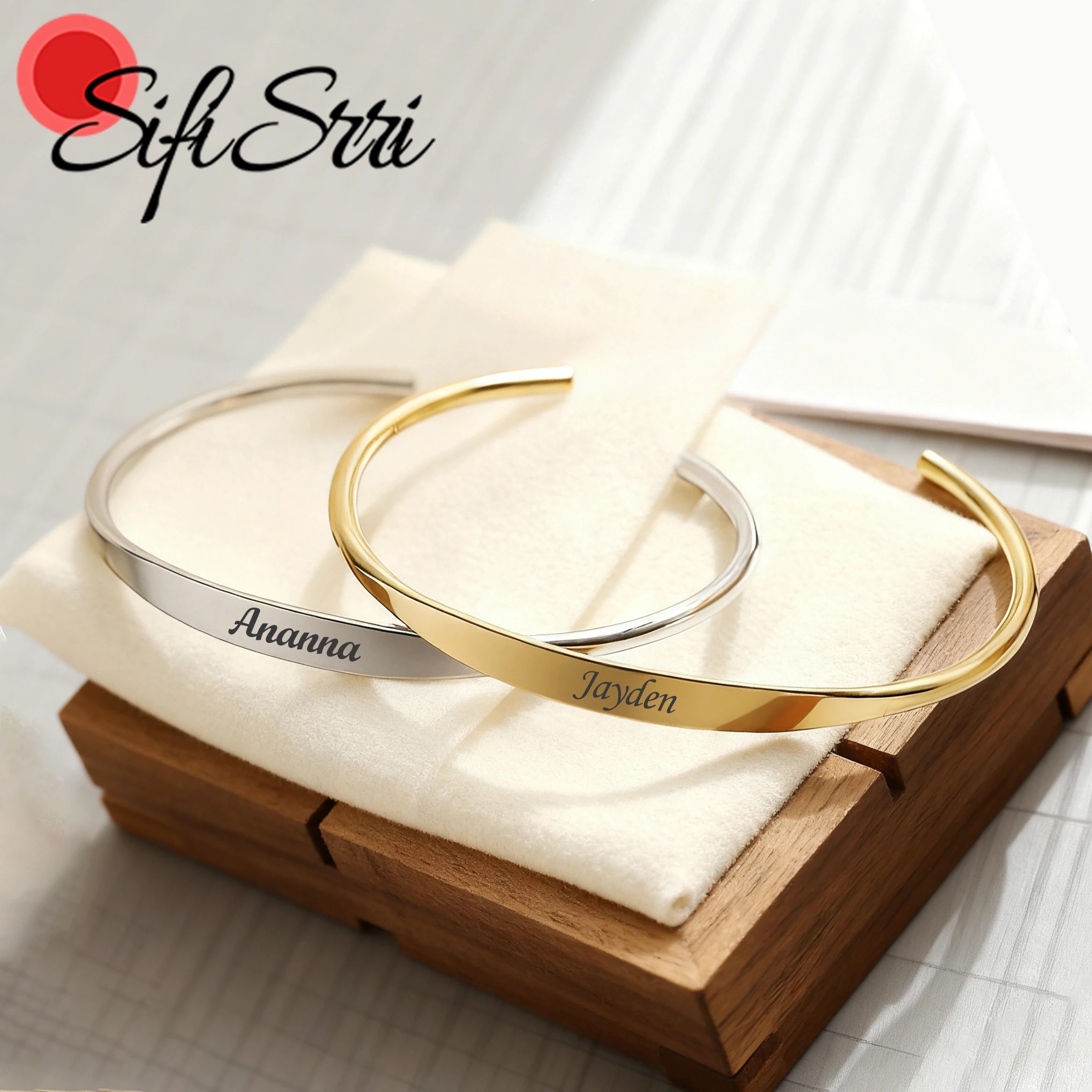 

Sifisrri Engrave Name Bangle For Women Men Custom Stainless Steel Jewelry Minimalist Cuff Bracelet Personalized Christmas Gift