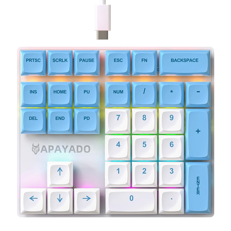 APAYADO clavier numérique APAYADO K33 filaire 33 touches Mini clavier numérique mécanique, éclairage coloré pour les finances, les ouvriers de comptabilité