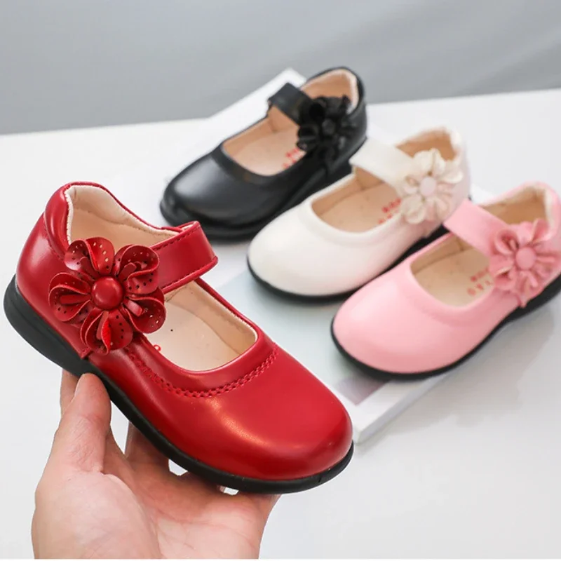 Sepatu anak perempuan manis Mary Janes, untuk pesta sekolah, fesyen, motif bunga, datar, untuk anak perempuan, ukuran sedang, sepatu putri anak-anak baru