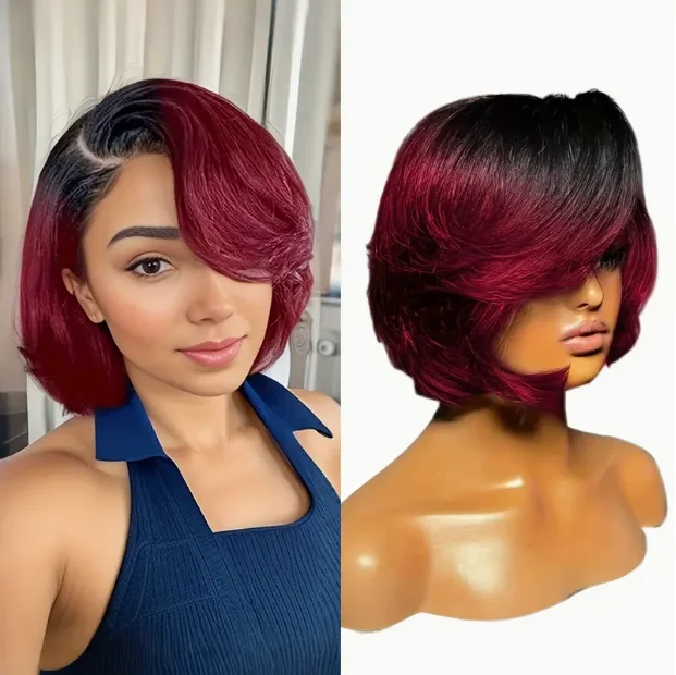 13x4 Lace Front 1B99J Color Short Straight Bob Wig for Women, 150% Density Wig, Pre Plucked Natural Hairline