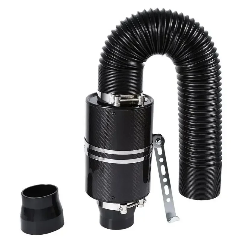 New 1 Set Universal Car Cold Air Filter Feed Enclosed Intake Induction Pipe Hose Kit Carbon Fibre Air Filter Adapters Bellows