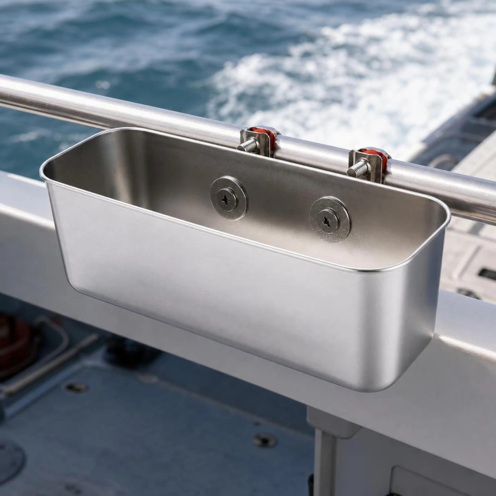 Rail Mount Tray Marine-Grade Stainless Steel Holder Storage Bin Easy-to-Clean for Fishermen, Fishing Boats