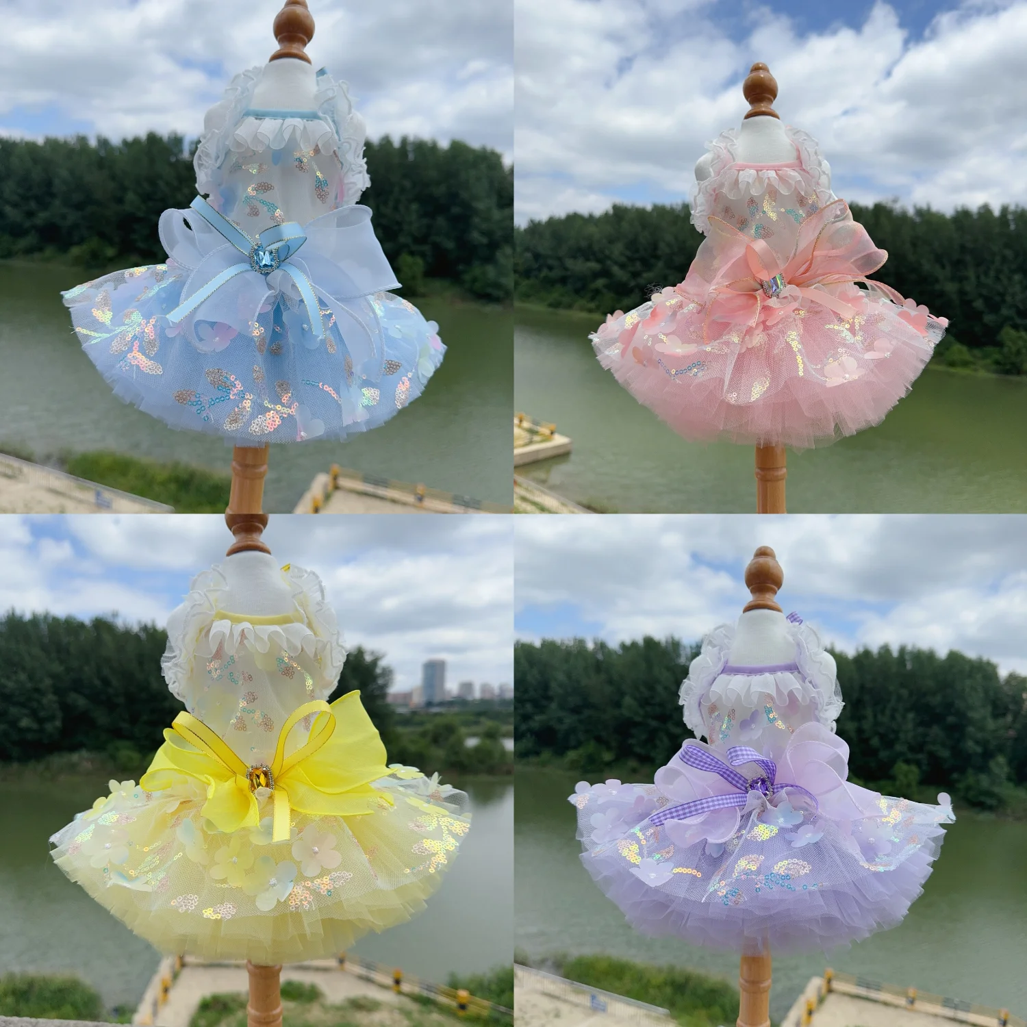 

Pet Dog Clothes Fashion Hollow Lace Flower Summer Sling Princess Dress For Small Medium Dog Chihuahua stome custome for dog