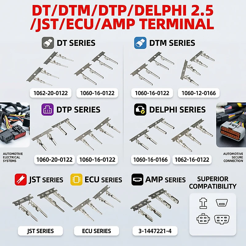 100PCS Male & Female Terminals Compatible with DEUTSCH DT DTM DTP, JST, AMP, Delphi ECU Pins (1062-16-0122 / 770520-1 /12089307)