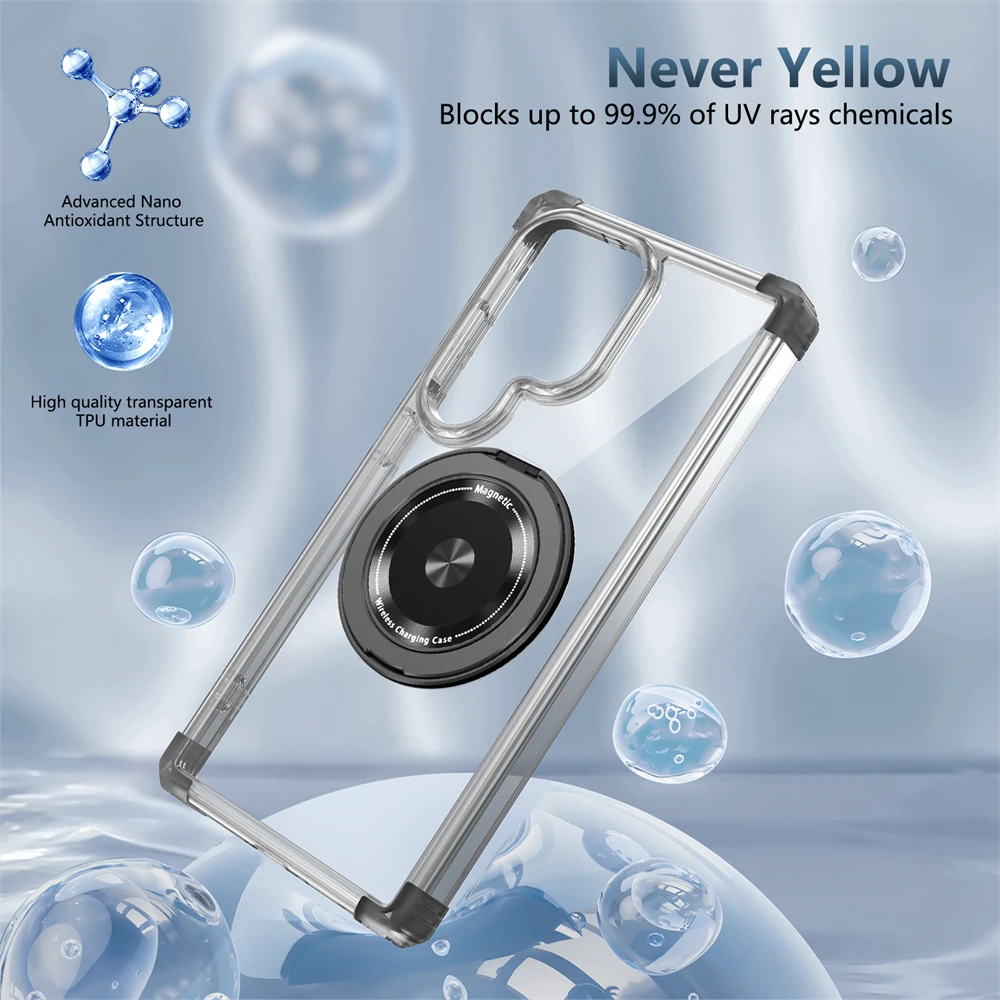 Matte Clear Armor Magnetic Holder For Magsafe Phone Case For Samsung Galaxy S25 S24 Ultra S23 FE S22 Plus Note 20 Hard PC Cover