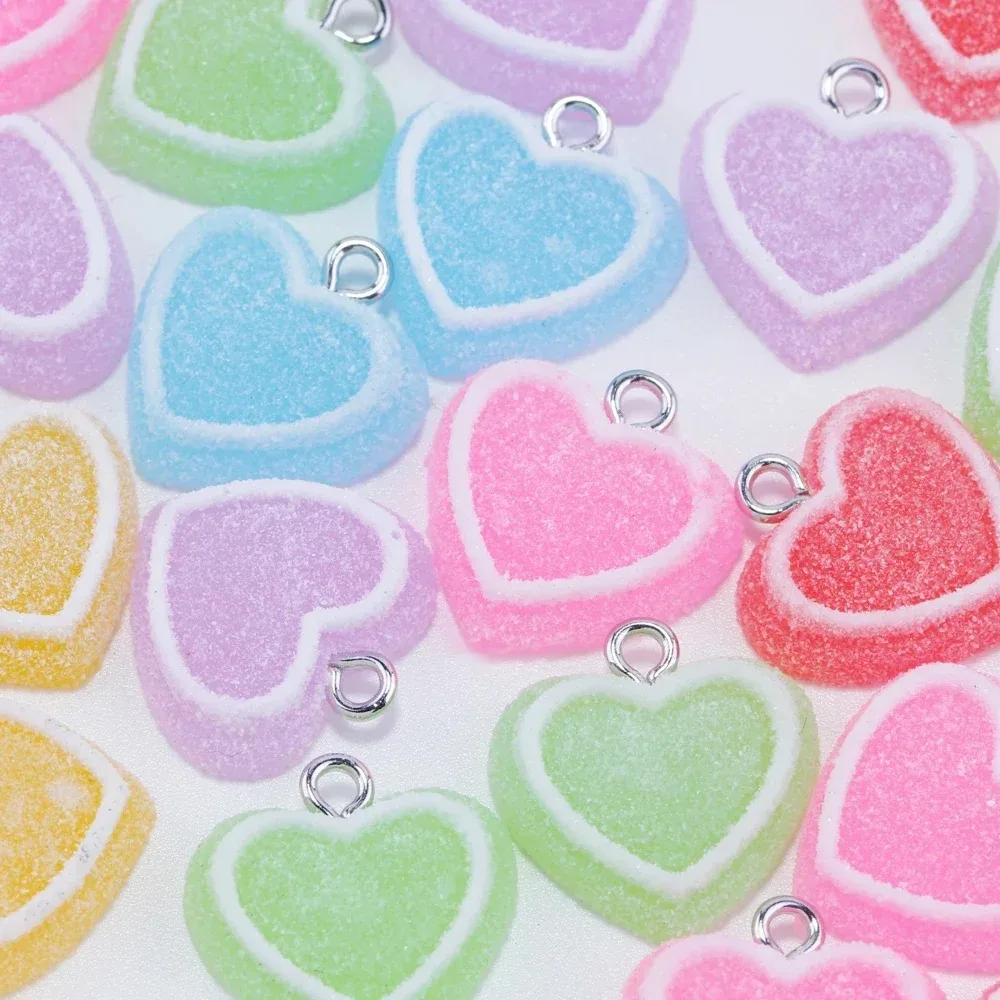 10Pcs Cute Kawaii Heart Soft Candy Resin Charms Sweet Pendants DIY Jewelry Making Accessories for Earrings Bracelets