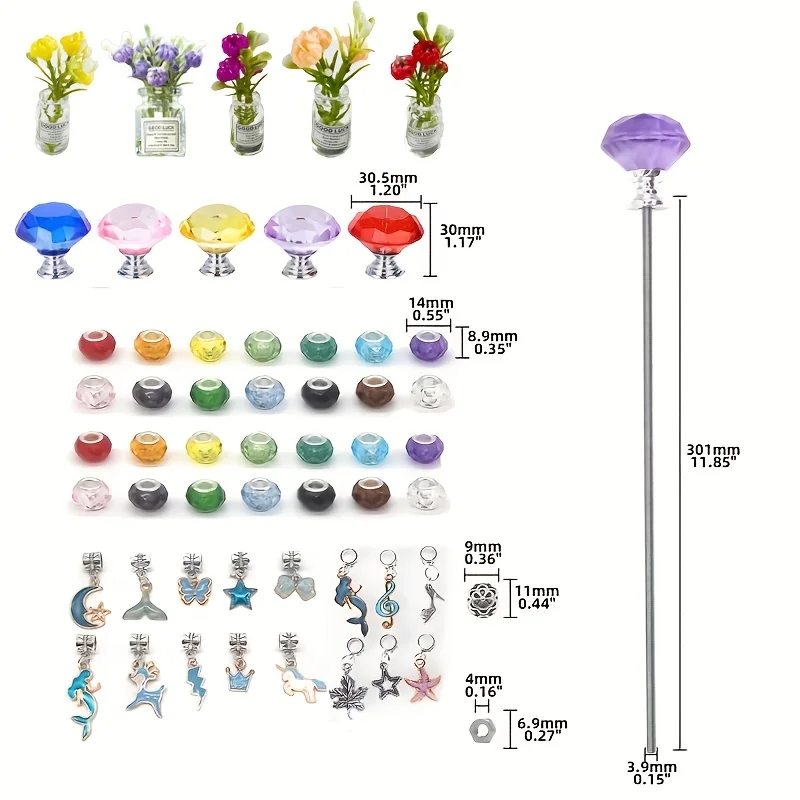 5Stets/115PCS DIY Garden Sign Set - Featuring a colorful crystal top insert, silver accessories and beads, suitable for various outdoor decorations for holidays, holiday gifts, and creative handicraft projects.