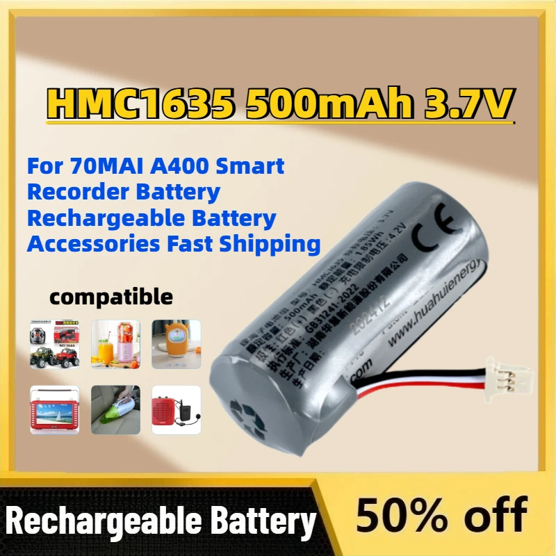 

High-Quality HMC1635 500mAh 3.7V Battery for 70MAI A400 Smart Recorder Battery Rechargeable Battery Accessories Fast Shipping