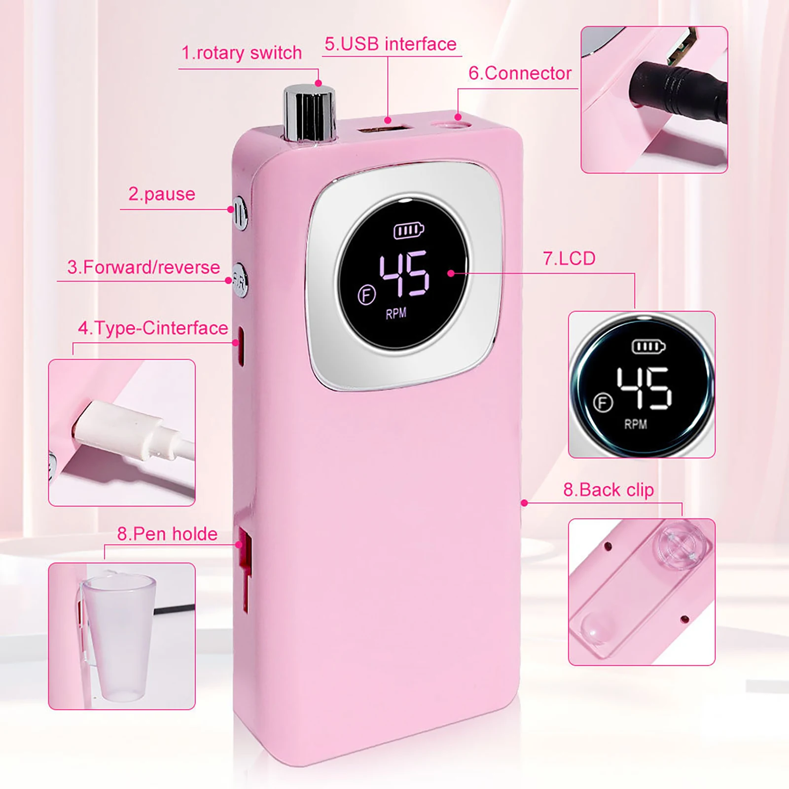 

Cordless Nail Drill Electric File for Acrylic Gel Nails Efile & 6 Bits Sanding Bands Manicure Pedicure Tools For Nail Art Salon