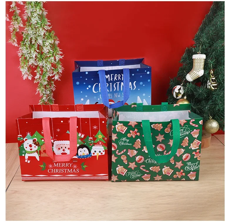 

Non-Woven Fabric Hand Bag Cartoon Christmas Element Tote Bag Gift Holders New Year Christmas Supplies Storage Bags Home Storage