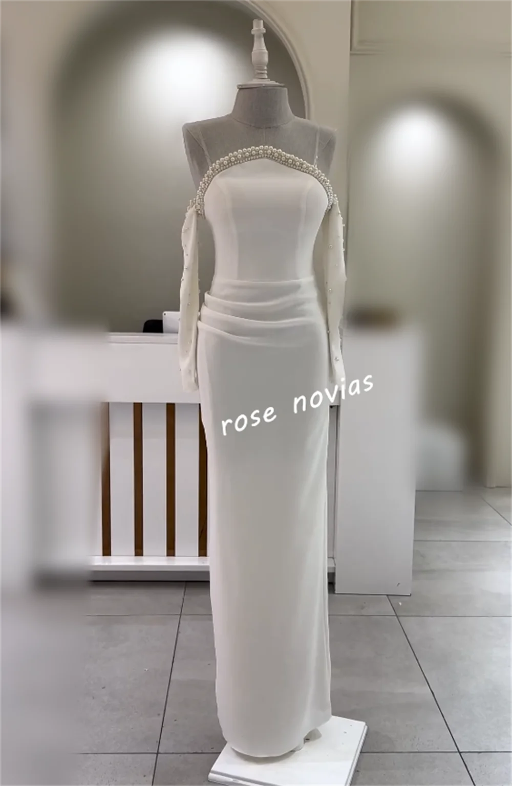 Maßgeschneidertes schulterfreies langes Kleid aus Jersey mit Perlenstickerei und Falten, maßgeschneiderter Anlass, Damen-Luxus-Abend, elegante Party, Hochzeit, Glitzer