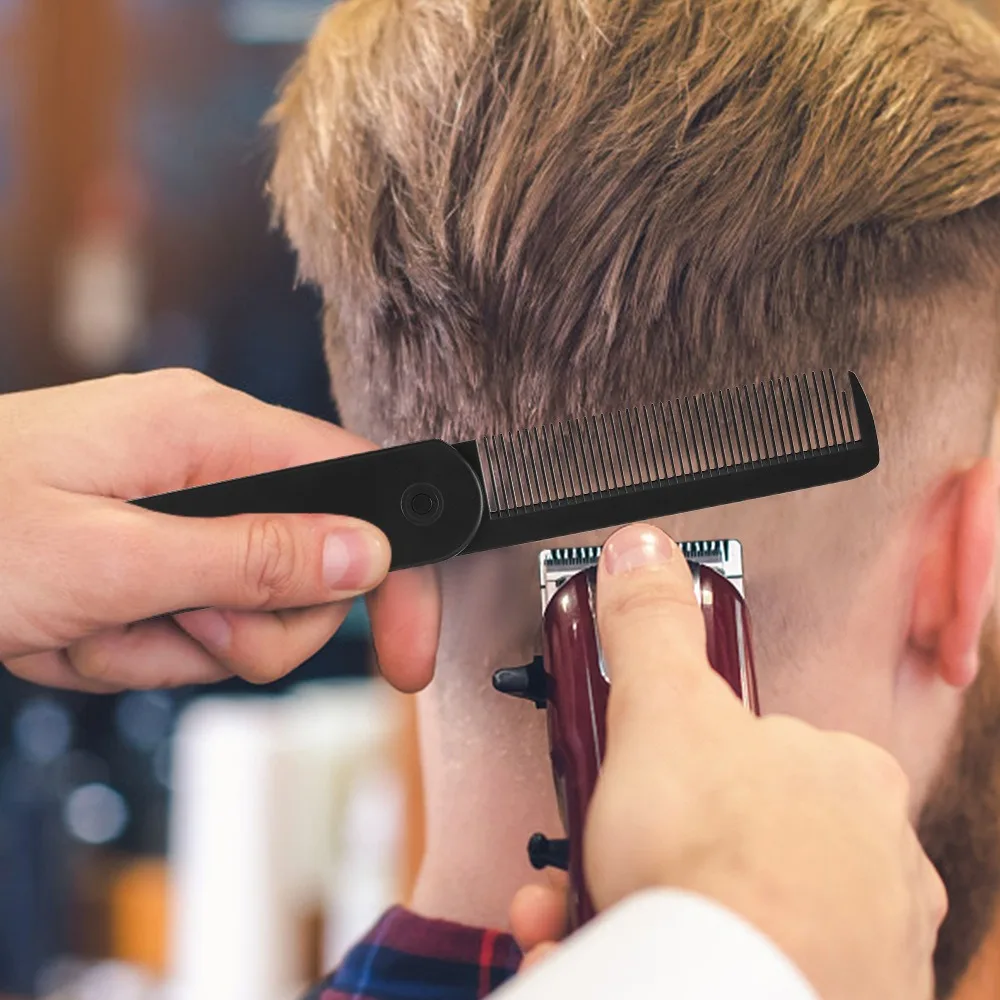 Barber Hair Clipper Folding Comb, Multifunctional Plastic Wide Tooth Oil Head Comb, 2 in 1 Beard & Hair Styling Tool