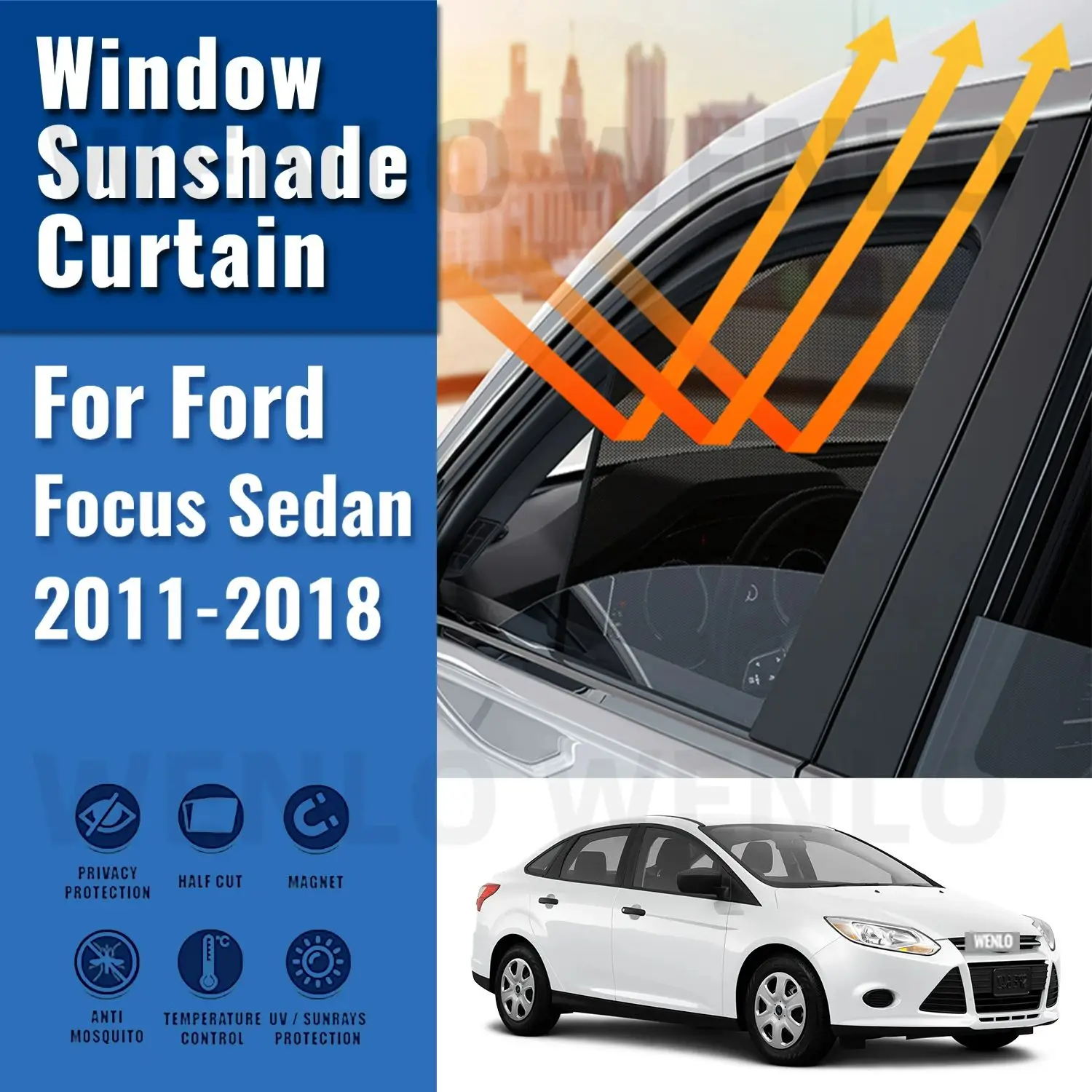 

For Ford Focus Sedan MK3 2011 2012-2017 2018 Rear Side Window Sun Shade Car Sunshade Magnetic Front Windshield Mesh Curtain