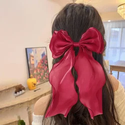Chiffon Bow Hair Clips Girls Blue Shining Satin Bowknot Hair Clips Ribbon Bow Barrette Sweet Hairpin Grip Ponytail Clip Headwear