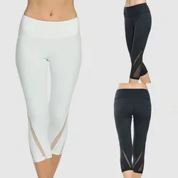 Siatkowe patchworkowe spodnie Push Up modne seksowne legginsy damskie Capris czarne białe legginsy fitness gotyckie legginsy spodnie sportowe na siłownię