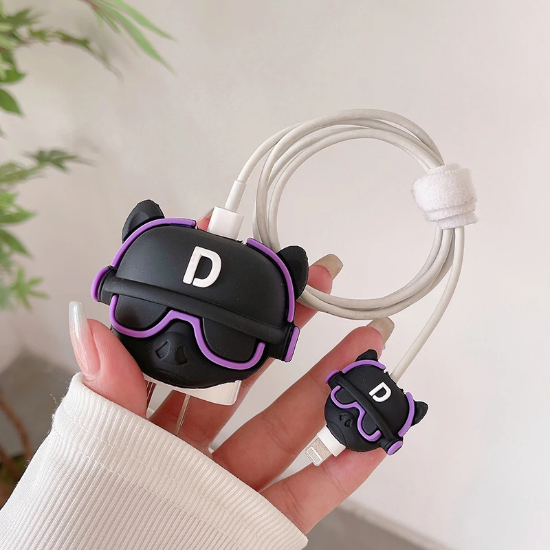 2Pcs Set Cable Protector for iPhone / iPad 18W/20W Fast Charger Case Cute 3D Cartoon Cable Management Phone Wire Cord Organizers