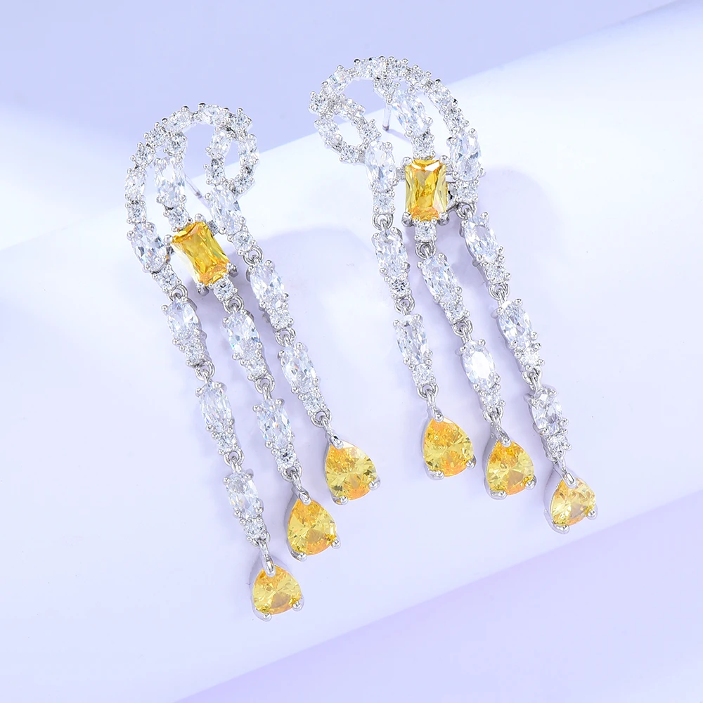 

Soramoore New Luxury Romantic Shiny CZ Drop Dangle Long Earrings For Women Wedding Bridal Jewelry aretes de mujer modernos