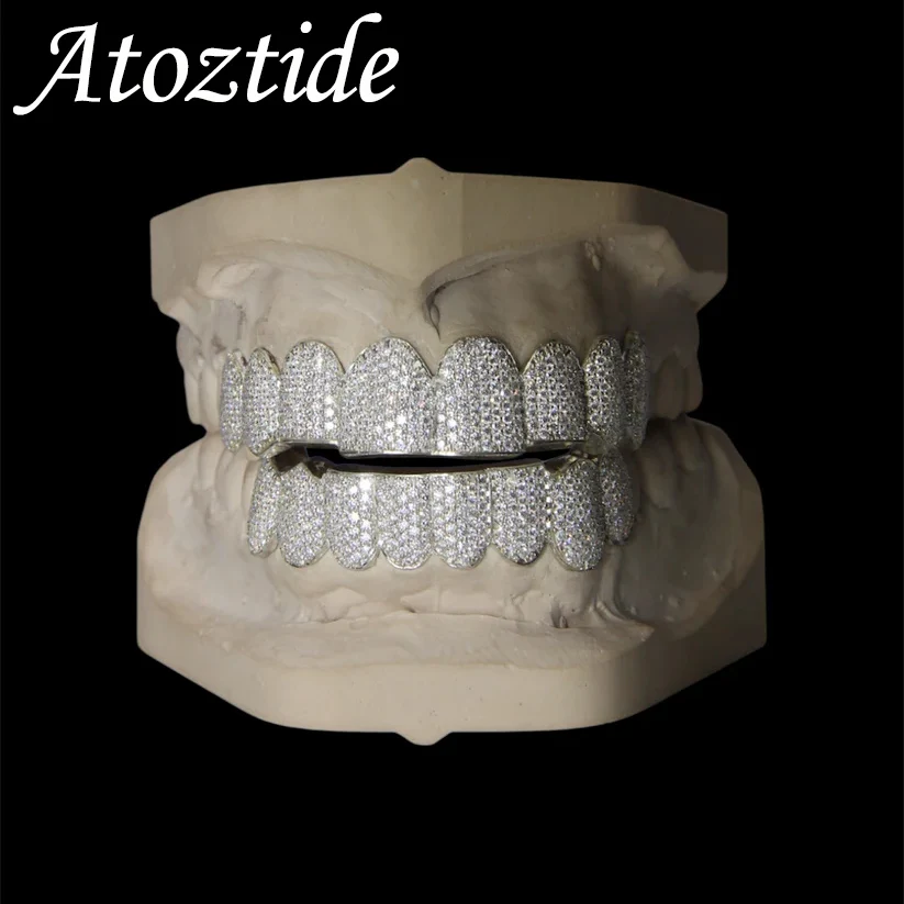 

Atoztide CZ Stones Teeth Grillz Caps Cubic Zircon Iced Out Micro Pave Top Bottom Mouth Tooth Cap Removable Dental Jewelry Gift