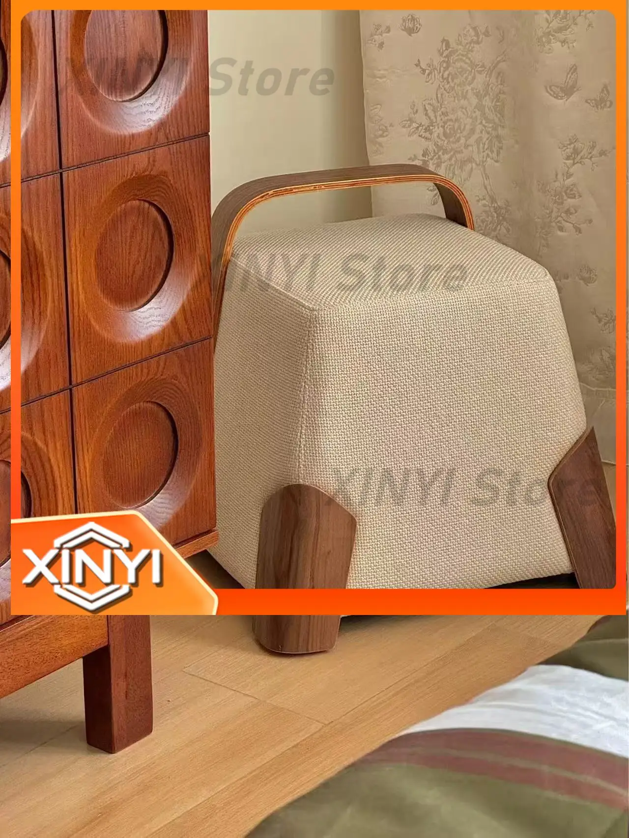 Footrest for Italian Style Furniture Luxury Shoe Changing Stool Hand-Held Designer Square Low Ottoman Fabric Stool