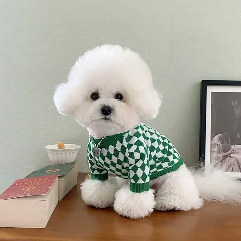 

Fashion Green Plaid Dog Coat Winter Teddy Clothes Puppy Sweet Dog Sweater Casual Dog Clothing Pullover Cute Two Legged Clothes