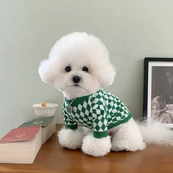 Fashion Green Plaid Dog Coat Winter Teddy Clothes Puppy Sweet Dog Sweater Casual Dog Clothing Pullover Cute Two Legged Clothes