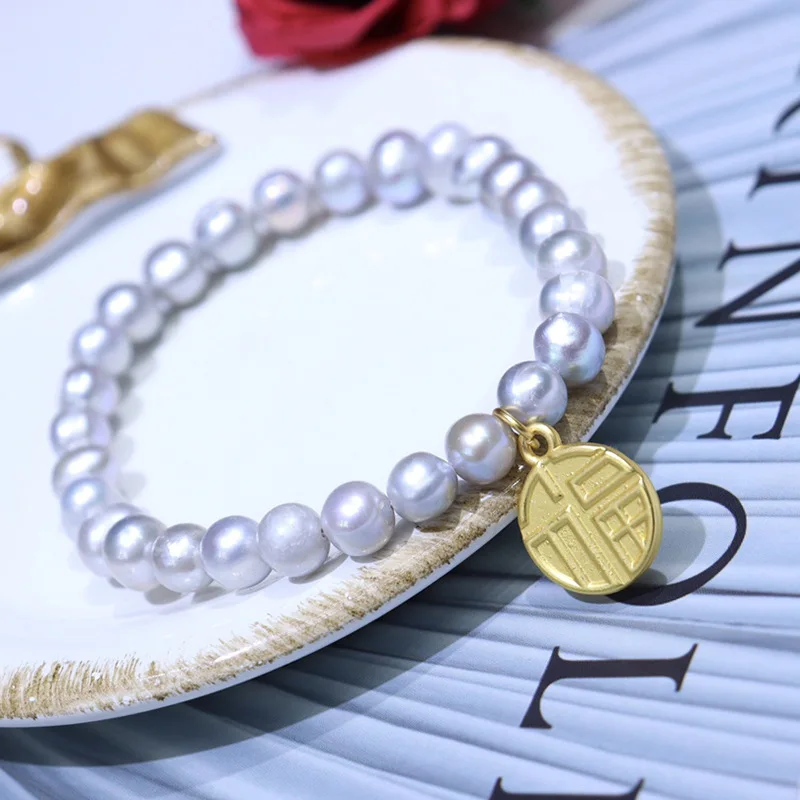 Blessing-Filled Freshwater Pearl Bracelet Women Spring Korean Version 8-9mm Simple Fashion Gift for Mom or Best Friend Jewel