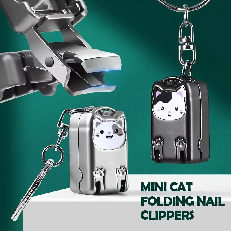 1pc Exquisite Kitten Keychain Foldable Nail Clipper Stainless Steel Rotary Toenail & Fingernail Manicure Trimmer
