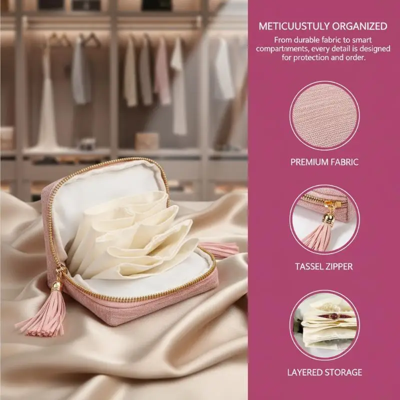 Multi Layer Jewelry Storage Pouch Tassel Design Large Capacity Travel Ring Necklace Bag