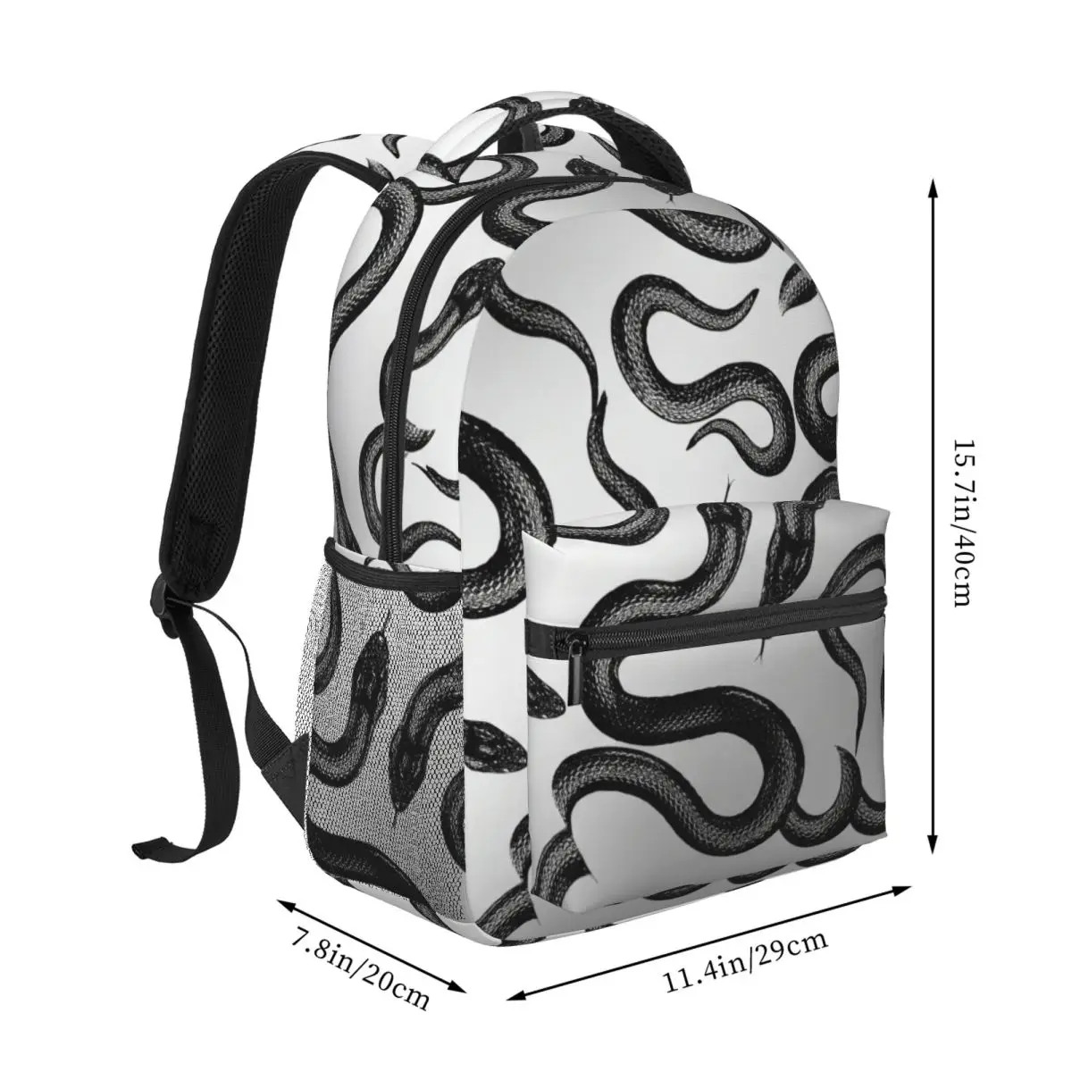 Cool Skull Student Backpack Allover Snake Metallic Aesthetic Metallic Silver Black Streetwear Bookbag for Teens College Travel