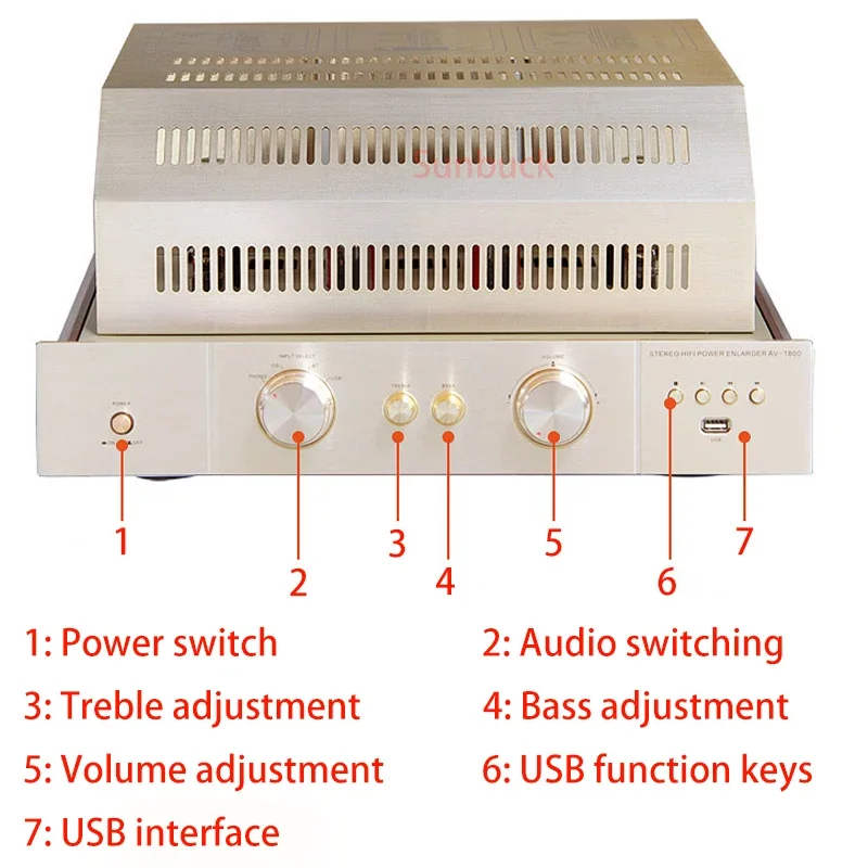 Sunbuck 2.0 고출력 블루투스 USB 무손실 디코딩 하이파이 6U1 6F2 5Z2P 튜브 디지털 사운드 앰프 오디오, 200 + 200W