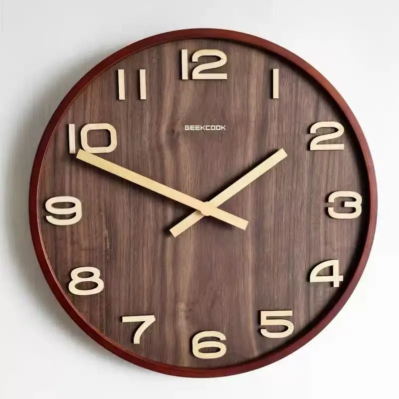 High End Wooden Three-dimensional Digital Scale Solid Wood Wall Clock Luxury Home Decor Living Room Bedroom Office Wall Watch