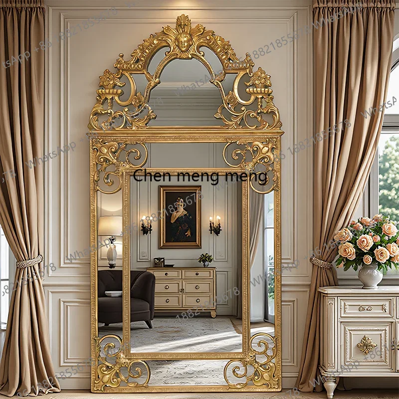 A139French retro full-length mirror Baroque wall-mounted hand-carved full-length mirror Floor fitting mirror