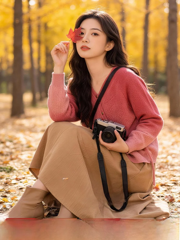 

Graduated Color Knitted Open Cardigan plus Size Winter New Style Sweet Style Meat Concealing Sweater for Young Women