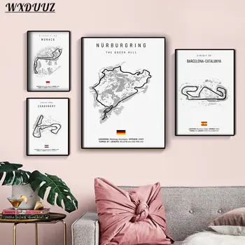 Klasické černobílé vintage nástěnné umění Formule 1 Imola Monaco Monza Circuit HD olej na plátně plakáty a bytové dekorace dárky 10 nejlepší prodej okruh v Monaku - №2