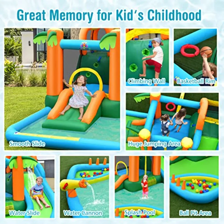 Rond gonflable 7 en 1, maison gonflable pour enfants en plein air et en intérieur, grand château de videur avec toboggans d'eau, piscine à éclaboussures, escalade, Wa