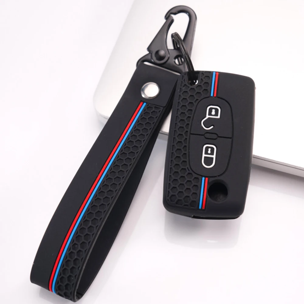 Protective Key Cover With Lanyard For Peugeot 107 206 207 307 308 407 607 807 3008 5008 Partner Expert For Citroen C2 C3 C4
