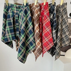 Casual Plaid  Skirt Women's Summer Thin Fashion Layered Skirt Curtain Wrap Chest Irregular Shirt Korean Style Short Skirt